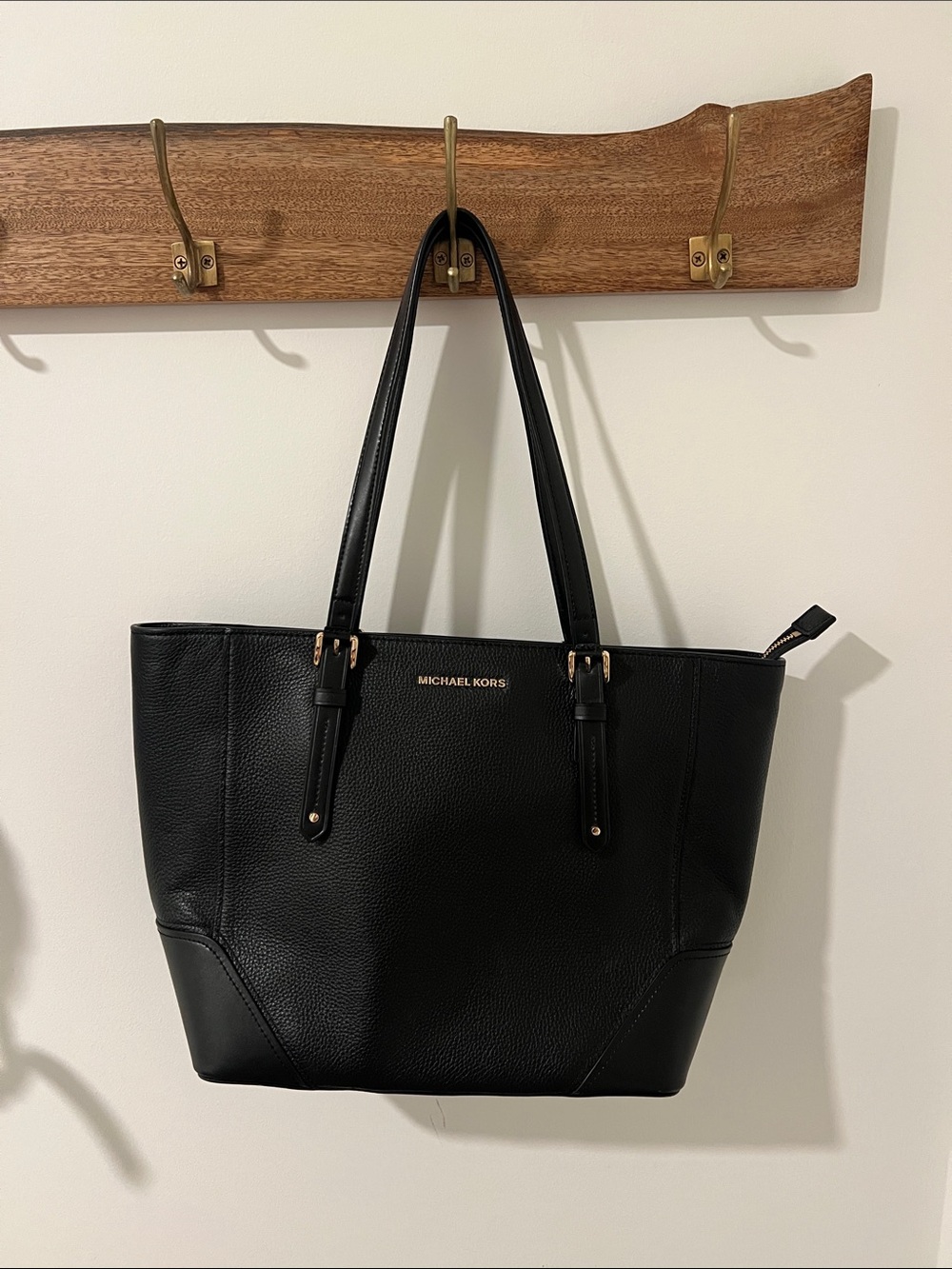 Michael Kors Black Pebbled Leather Tote with Gold Hardware